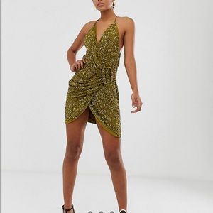 Asos green sequin mini dress 6 never worn
